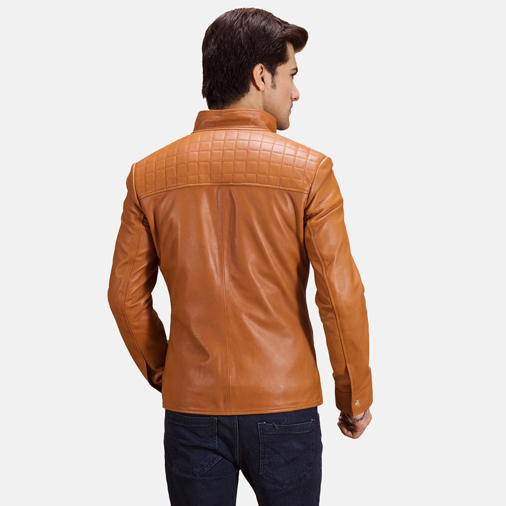 Men's Voltex Tan Leather Biker Jacket, Stylish Classic Motorcycle Outerwear - Image 2