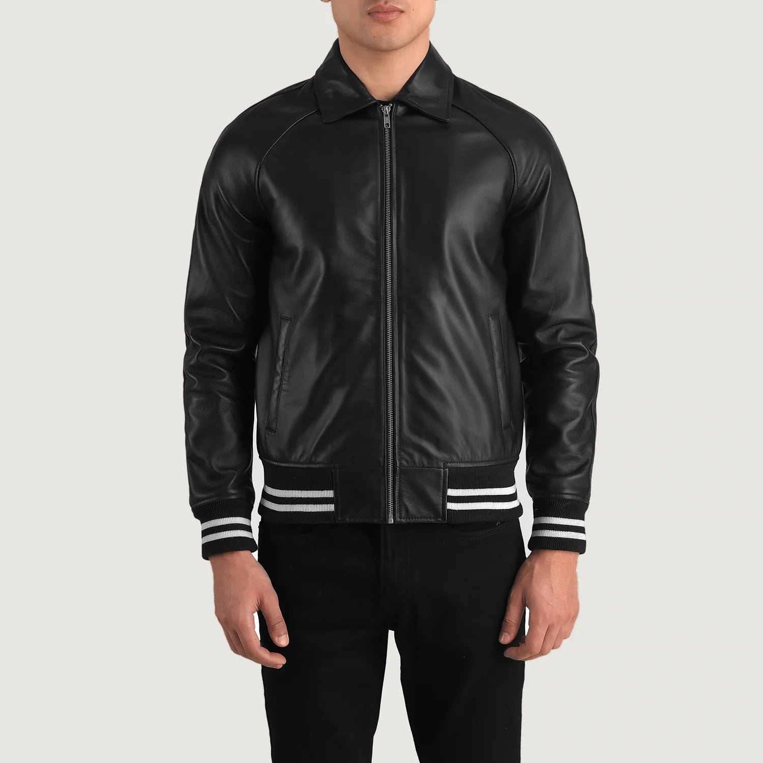 Walton Black Leather Varsity Jacket for Men, Classic Letterman Jacket, Leather Bomber Coat, Stylish Casual Streetwear Outerwear - Image 4