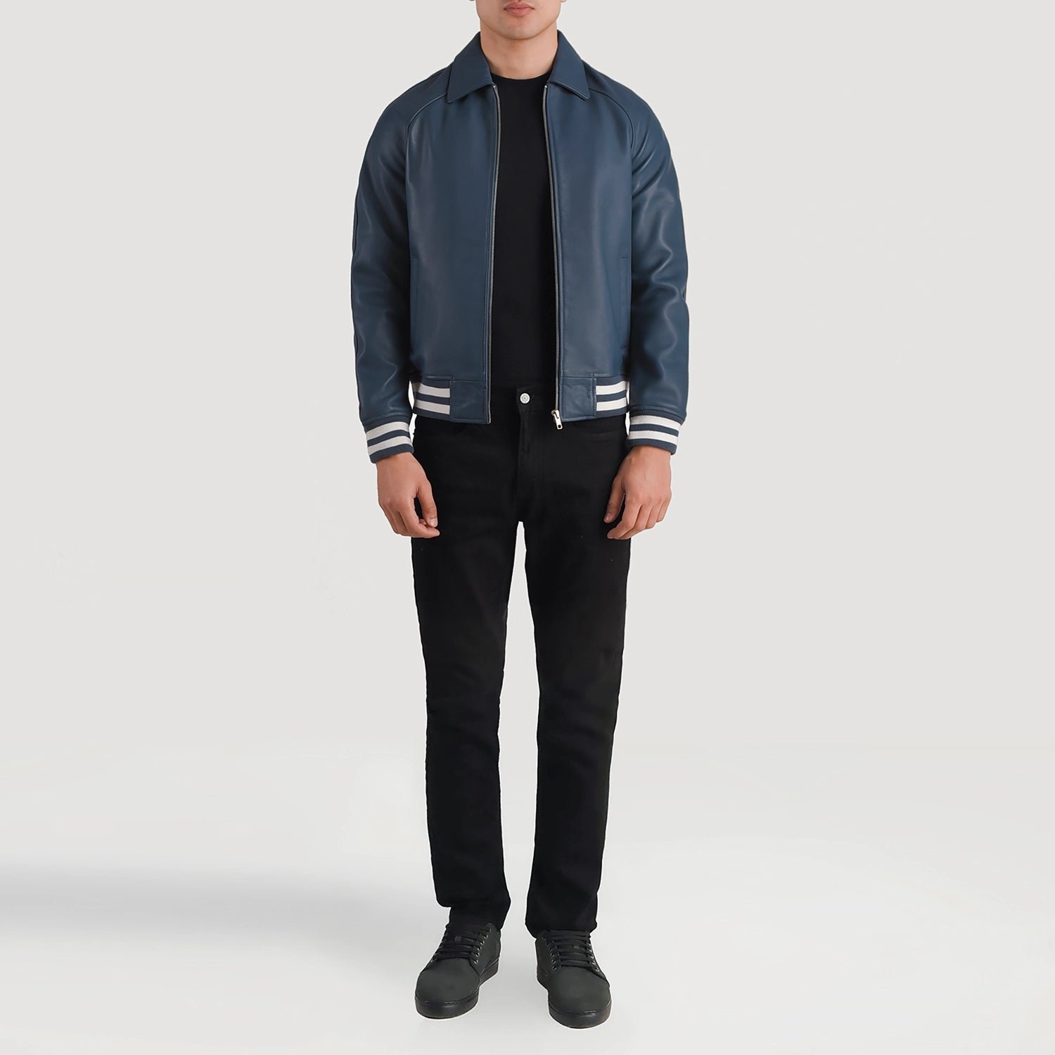 Walton Blue Leather Varsity Jacket for Men, Classic Letterman Jacket, Leather Bomber Coat, Stylish Casual Streetwear Outerwear - Image 2