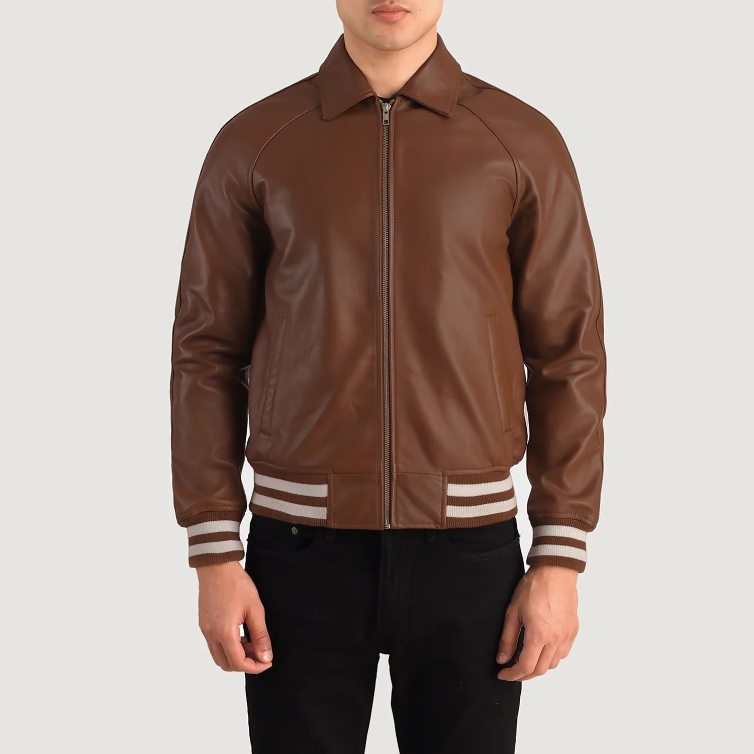 Walton Brown Leather Varsity Jacket for Men, Classic Letterman Jacket, Leather Bomber Coat, Stylish Casual Streetwear Outerwear - Image 3