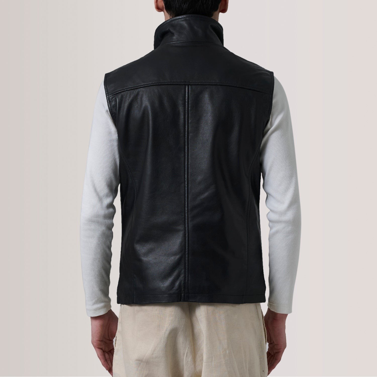 Zane Black Leather Vest for Men, Classic Motorcycle Biker Vest, Sleeveless Leather Waistcoat, Rugged Moto Rider Outerwear - Image 3
