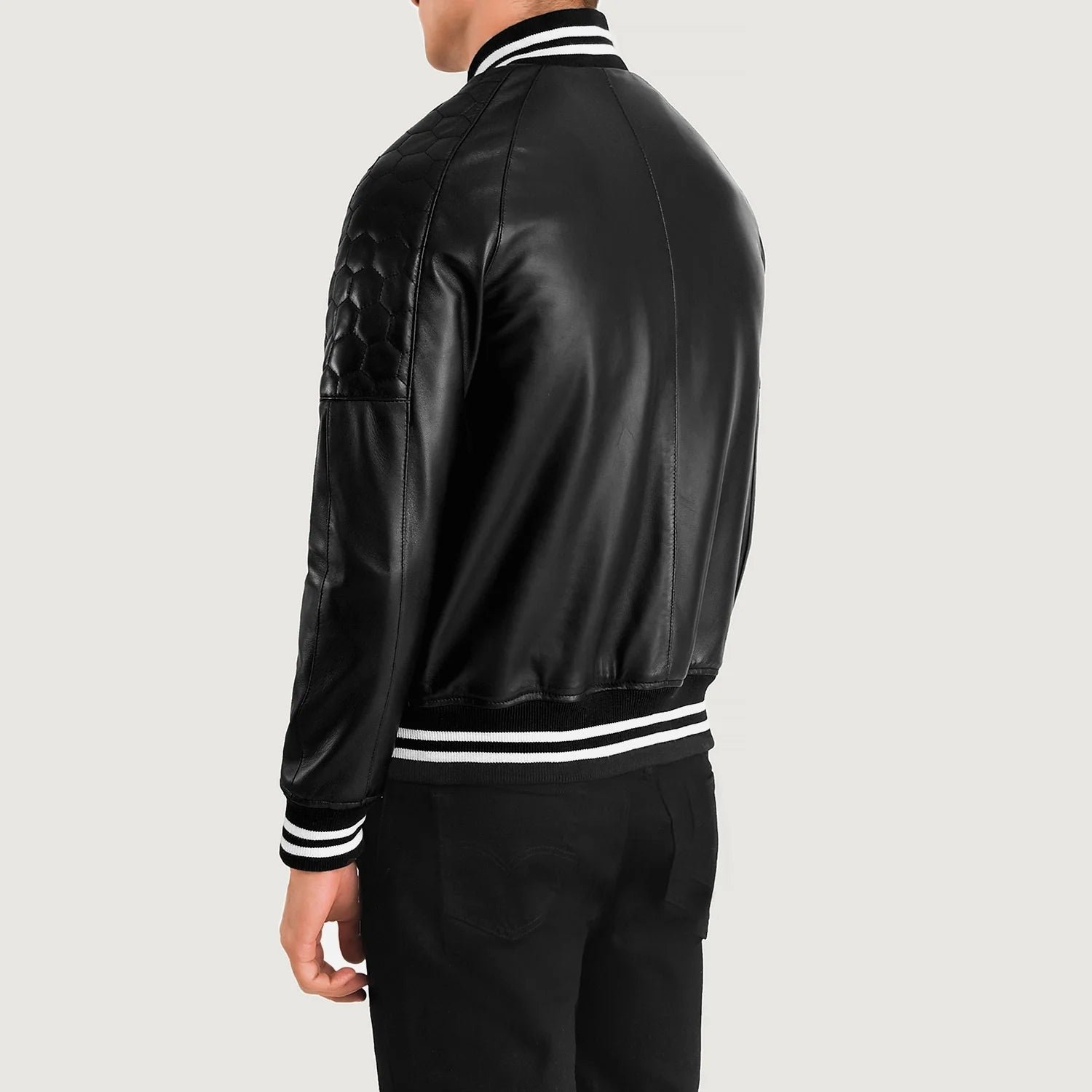 Pascal Black Leather Varsity Jacket for Men, Classic Letterman Jacket, Leather Bomber Coat, Stylish Casual Streetwear Outerwear - Image 4