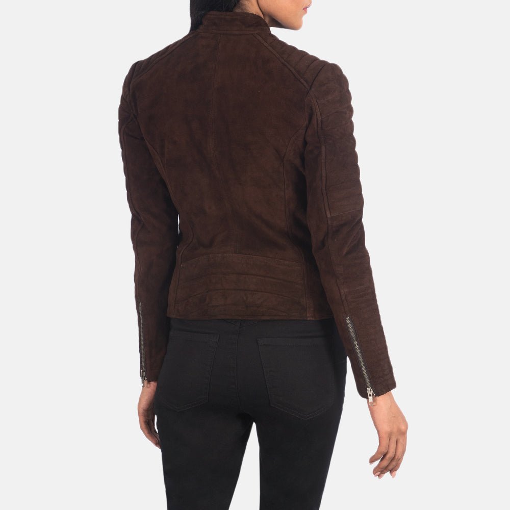 Adalyn Quilted Mocha Suede Biker Jacket for Women, Stylish Motorcycle Moto Coat, Diamond Quilted Suede Outerwear, Modern Casual Jacket - Image 2
