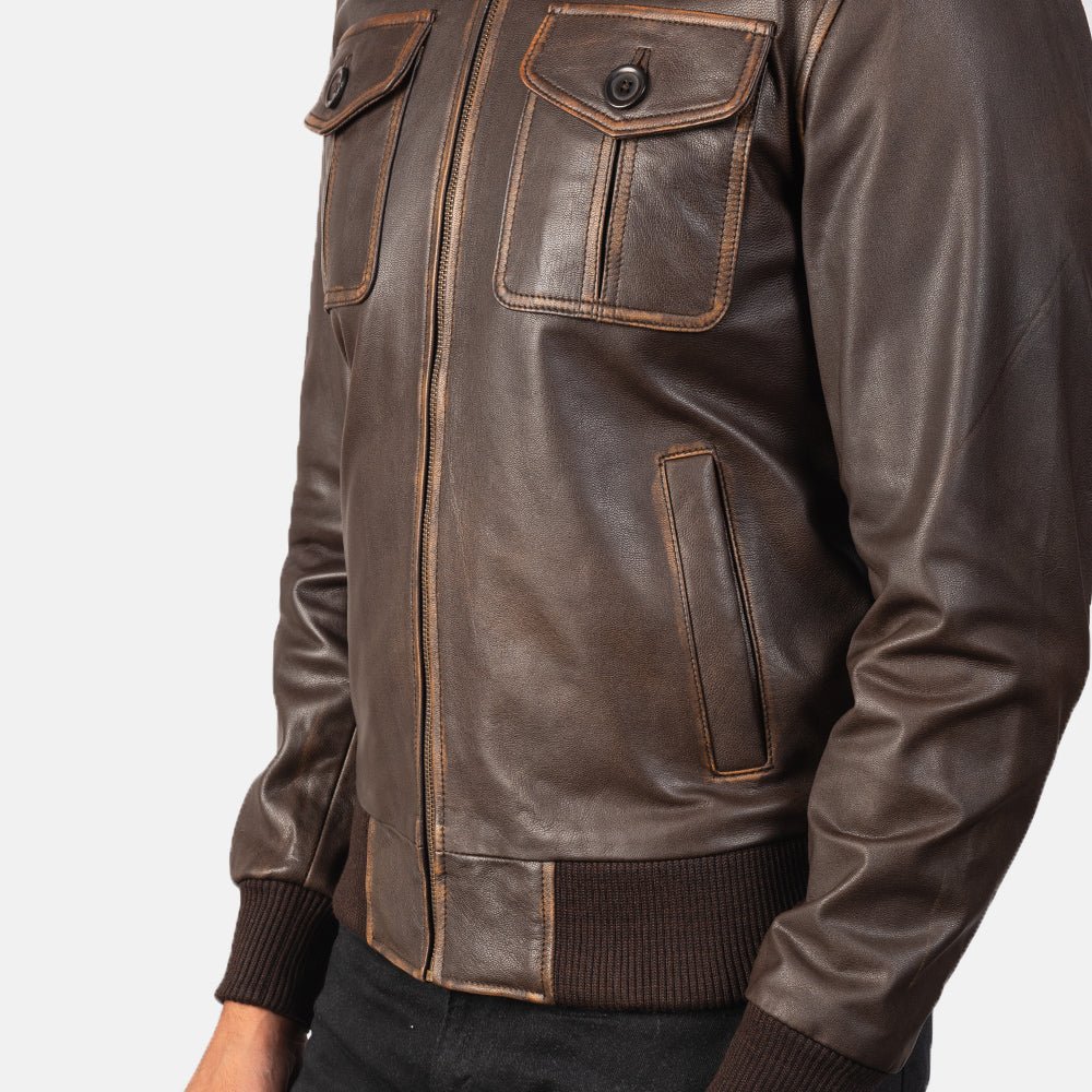 Men's Aaron Brown Leather Bomber Jacket, Classic Stylish Flight Jacket - Image 5