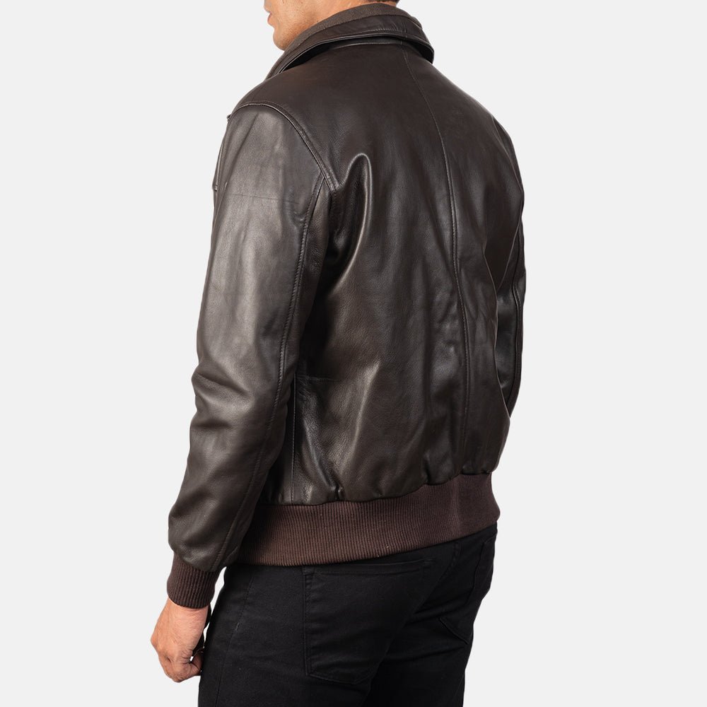 Air Rolf Brown Leather Bomber Jacket, Men's Vintage Aviator Jacket, Genuine Leather Flight Coat, Classic Biker Outerwear - Image 2