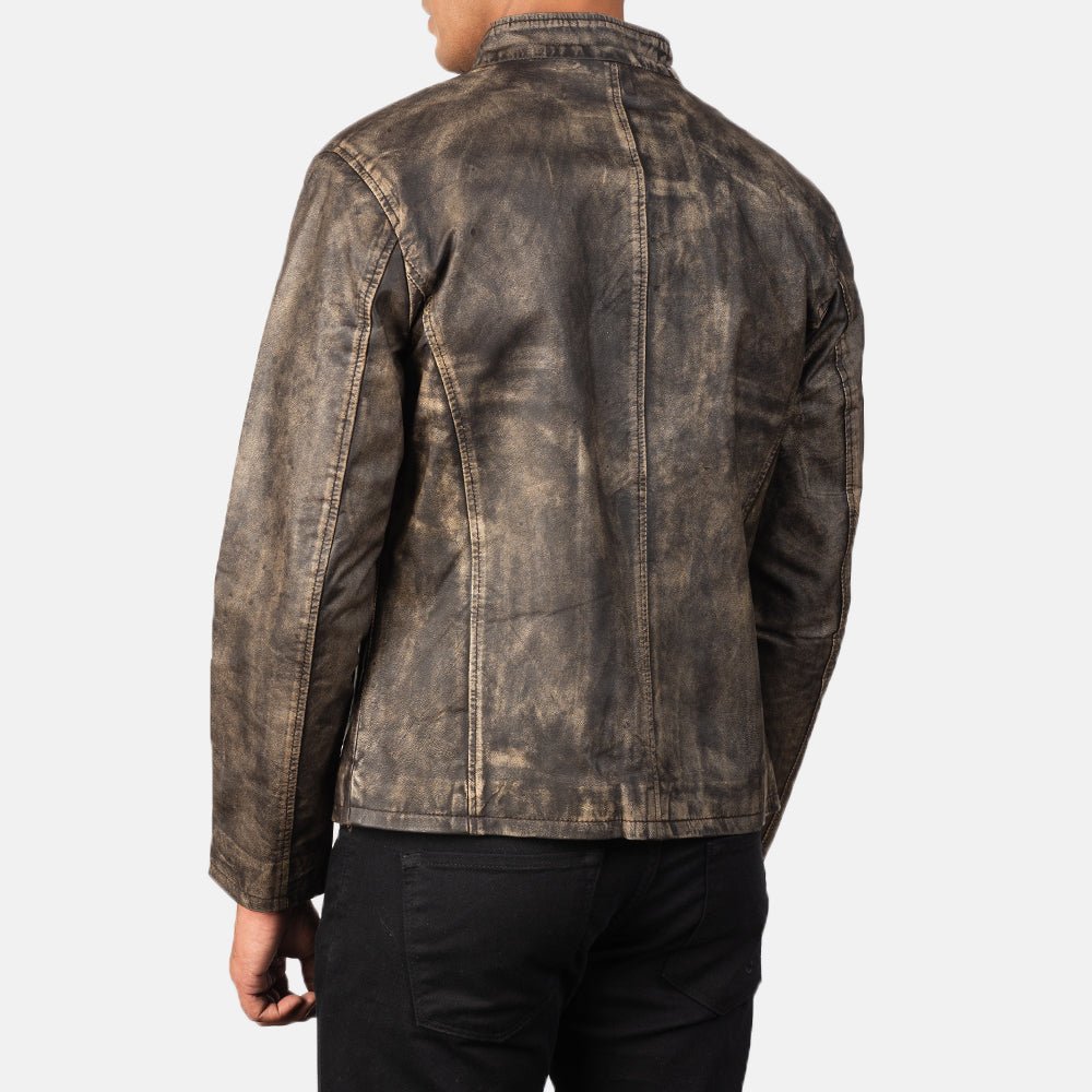 Alex Distressed Brown Leather Biker Jacket for Men, Vintage Motorcycle Jacket, Rugged Moto Rider Coat, Classic Leather Outerwear - Image 5