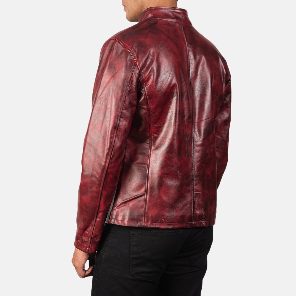 Men's Alex Distressed Burgundy Leather Jacket, Vintage Casual Outerwear - Image 4