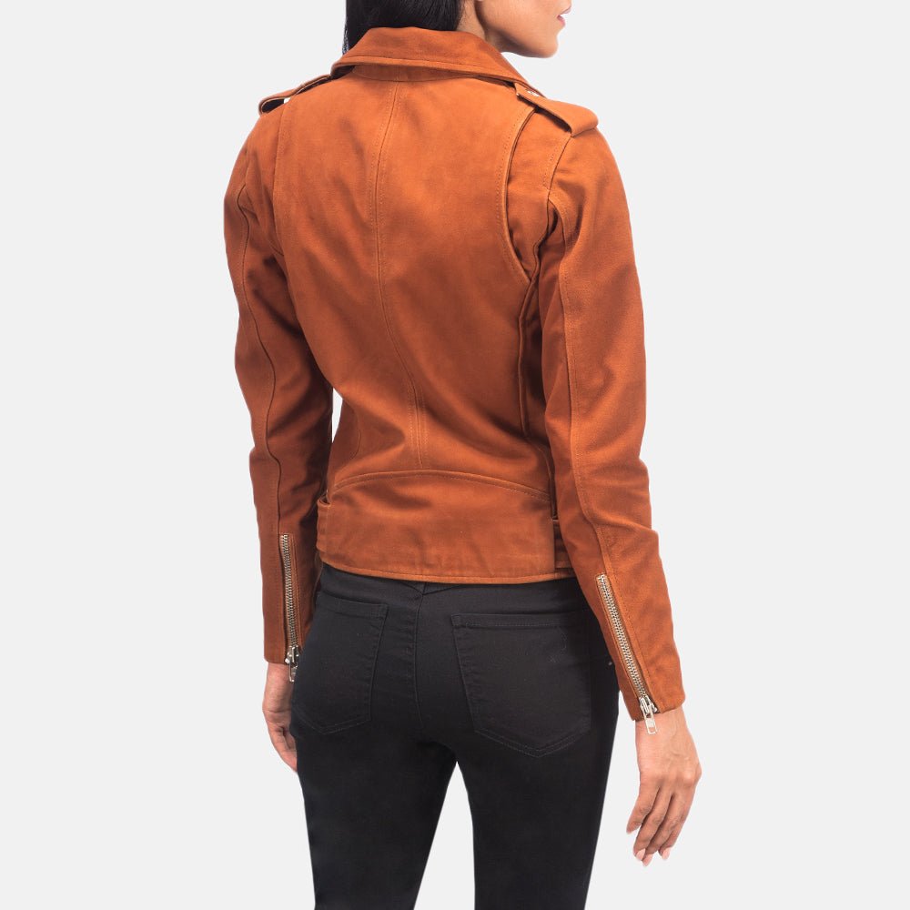 Alison Brown Suede Biker Jacket for Women, Classic Motorcycle Moto Jacket, Vintage-Inspired Suede Coat, Stylish Casual Outerwear - Image 3