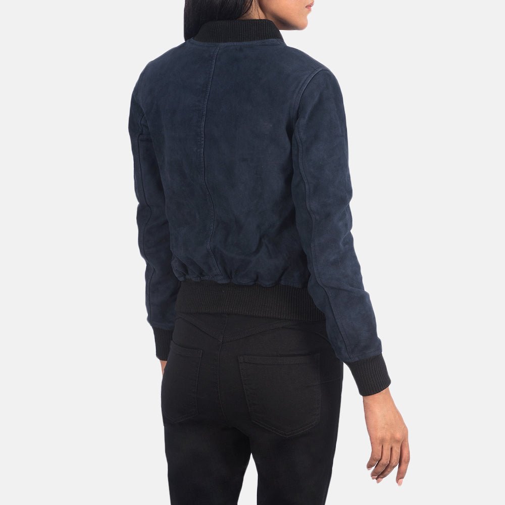 Ava MA-1 Blue Suede Bomber Jacket for Women, Classic Flight Jacket, Stylish Zip-Up Outerwear, Modern Casual Streetwear Coat - Image 5