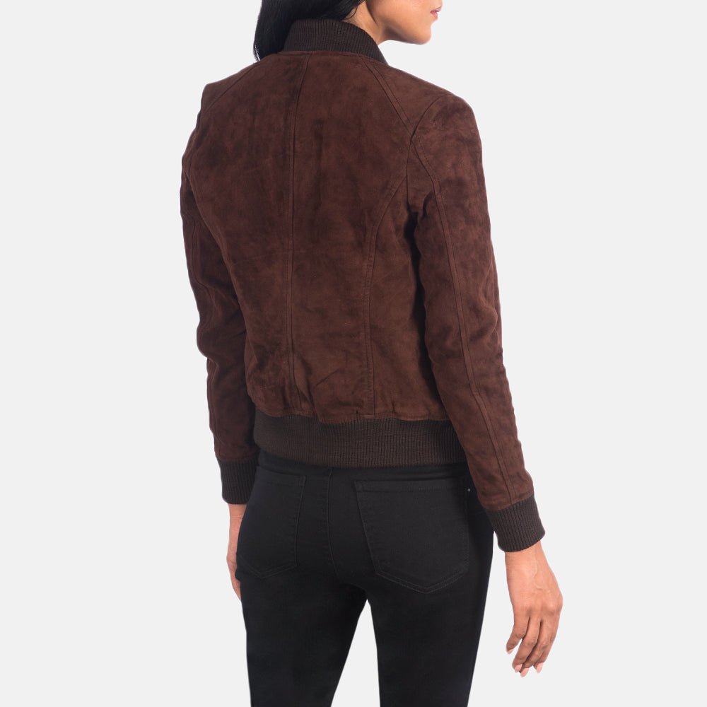 Bliss Brown Suede Bomber Jacket for Women, Classic Zip-Up Suede Coat, Stylish Casual Outerwear, Timeless Modern Streetwear - Image 6