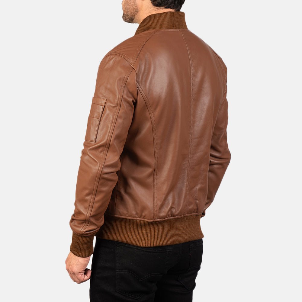 Bomia MA-1 Brown Leather Bomber Jacket for Men, Classic Aviator Flight Jacket, Vintage Casual Outerwear - Image 2