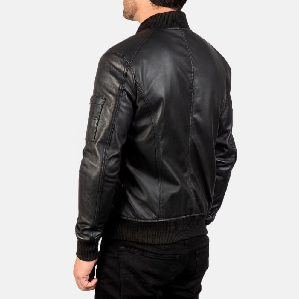 Bomia MA-1 Black Leather Bomber Jacket for Men, Classic Flight Jacket, Vintage Aviator Motorcycle Outerwear - Image 7
