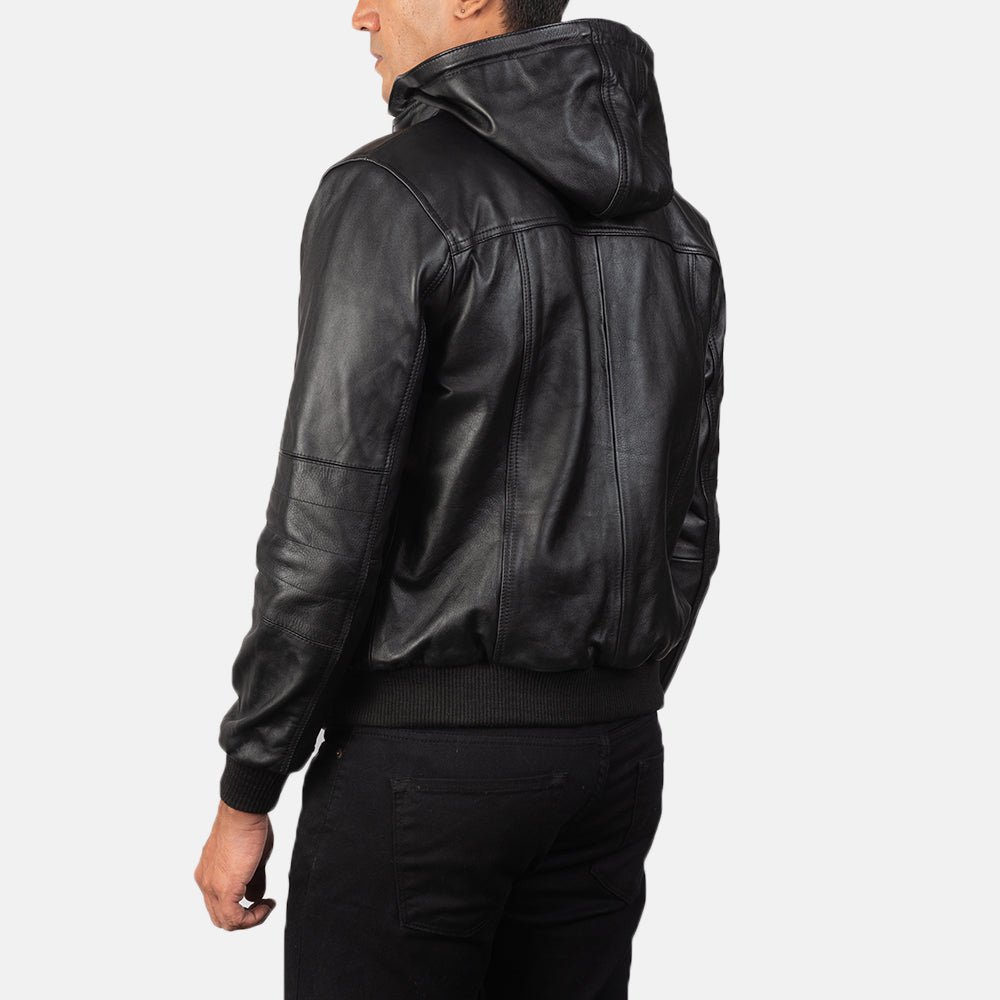 Bouncer Biz Black Leather Bomber Jacket for Men, Classic Aviator Flight Jacket, Vintage Casual Streetwear Outerwear - Image 5