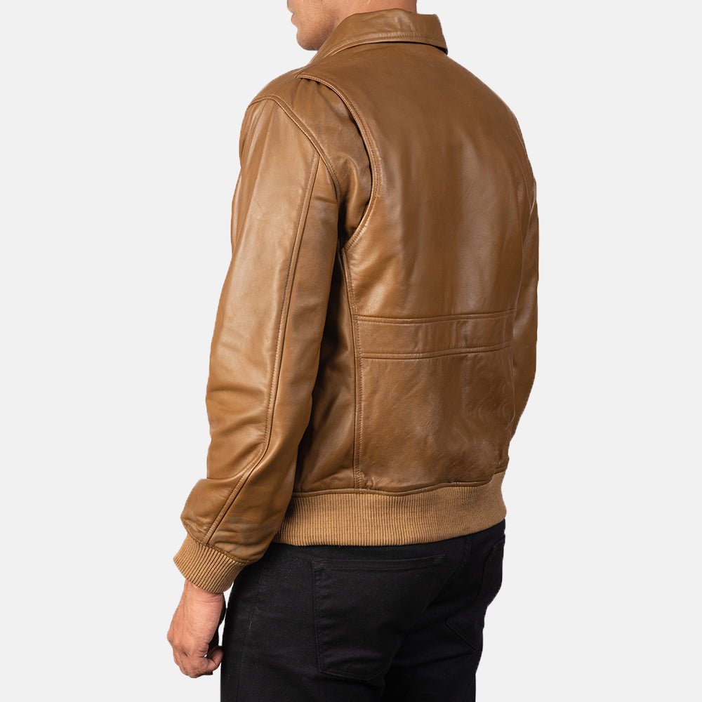 Coffmen Olive Brown A2 Leather Bomber Jacket for Men, Vintage Aviator Flight Jacket, Classic Military Style Outerwear - Image 2