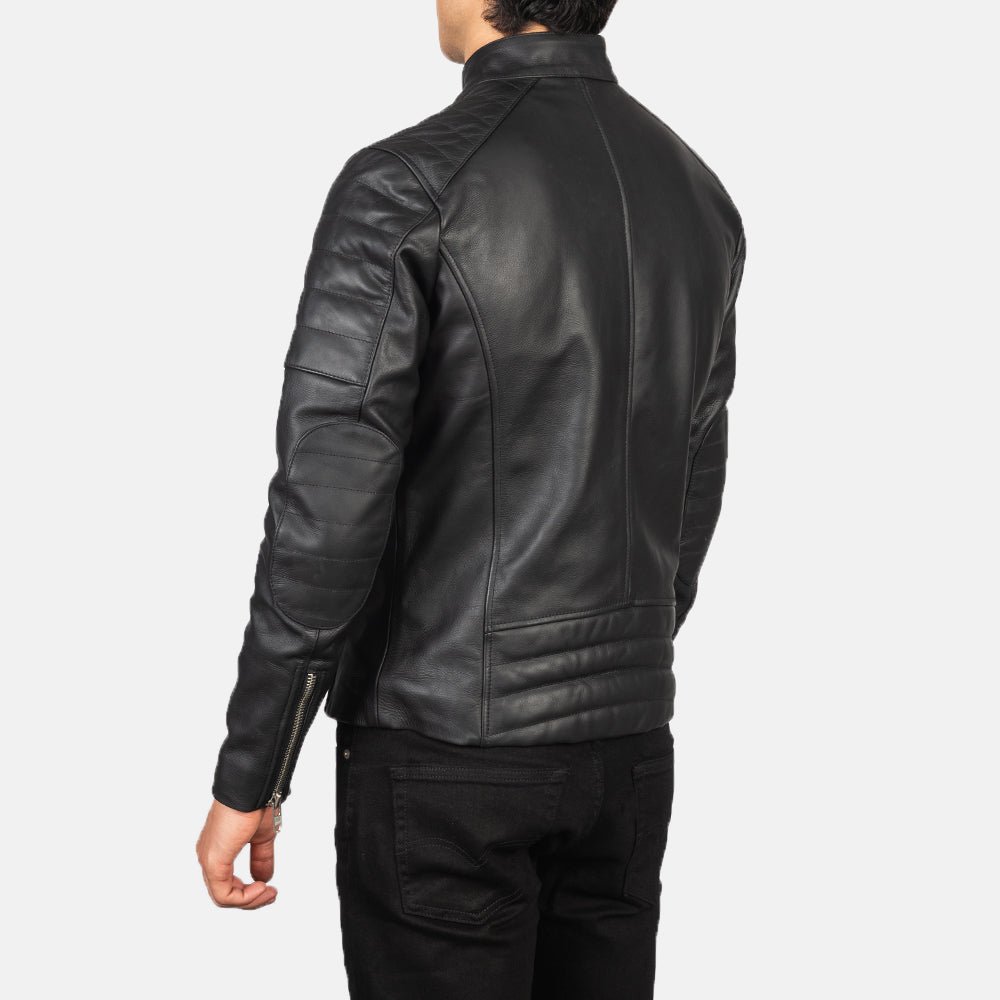 Men's Faisor Black Leather Biker Jacket, Classic Motorcycle Moto Style - Image 3