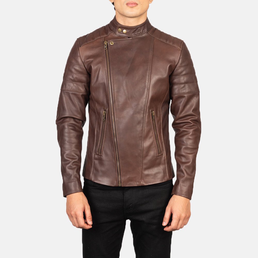 Men's Faisor Brown Leather Biker Jacket, Classic Motorcycle Style - Image 6