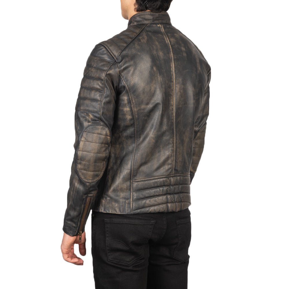 Men's Faisor Distressed Brown Leather Biker Jacket, Vintage Moto Style - Image 3