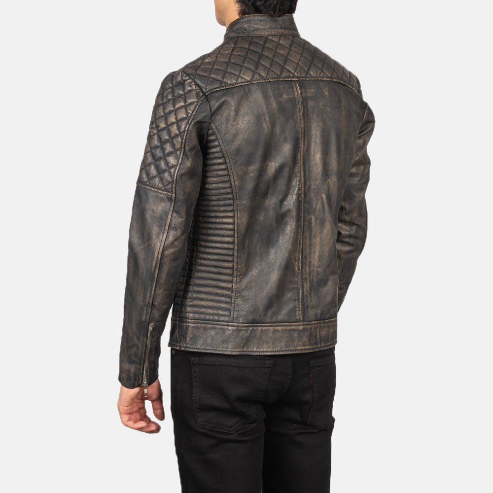 Men's Fernando Quilted Distressed Brown Leather Biker Jacket - Image 5