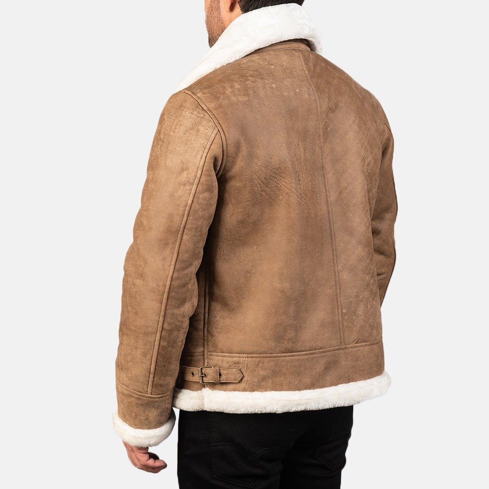 Francis B-3 Distressed Brown Leather Bomber Jacket for Men, Vintage Shearling Aviator Flight Jacket, Winter Outerwear - Image 5