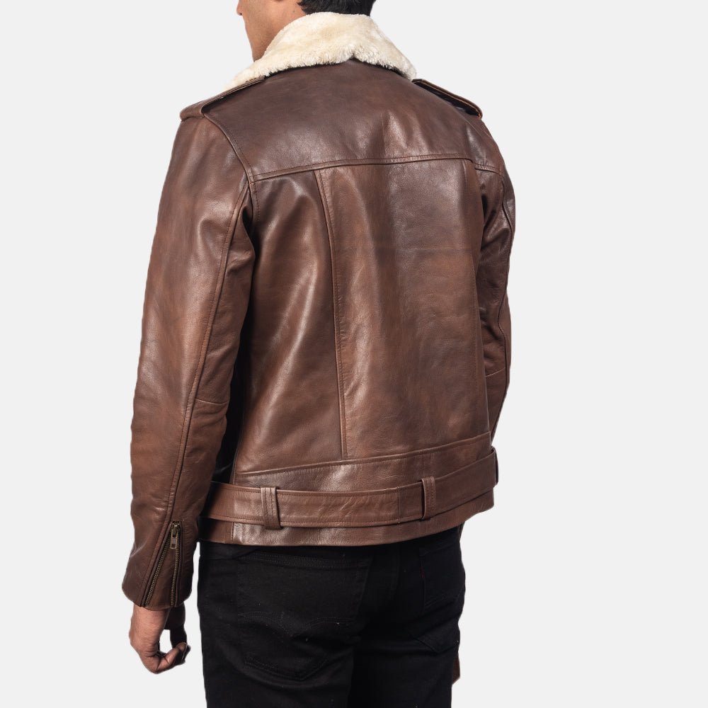 Men's Furton Brown Leather Biker Jacket, Classic Motorcycle Style - Image 3