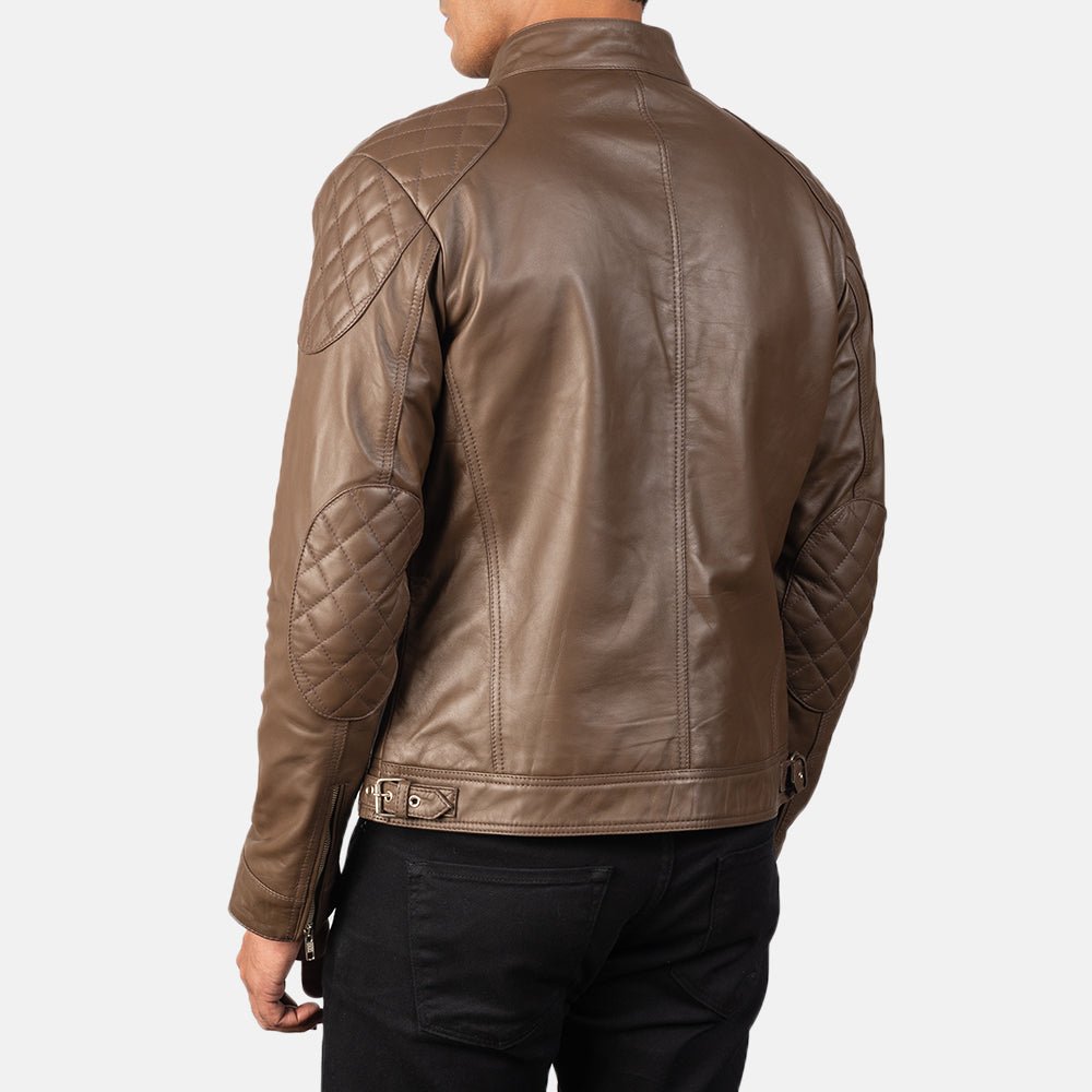 Men's Gatsby Mocha Leather Biker Jacket, Classic Motorcycle Style - Image 3
