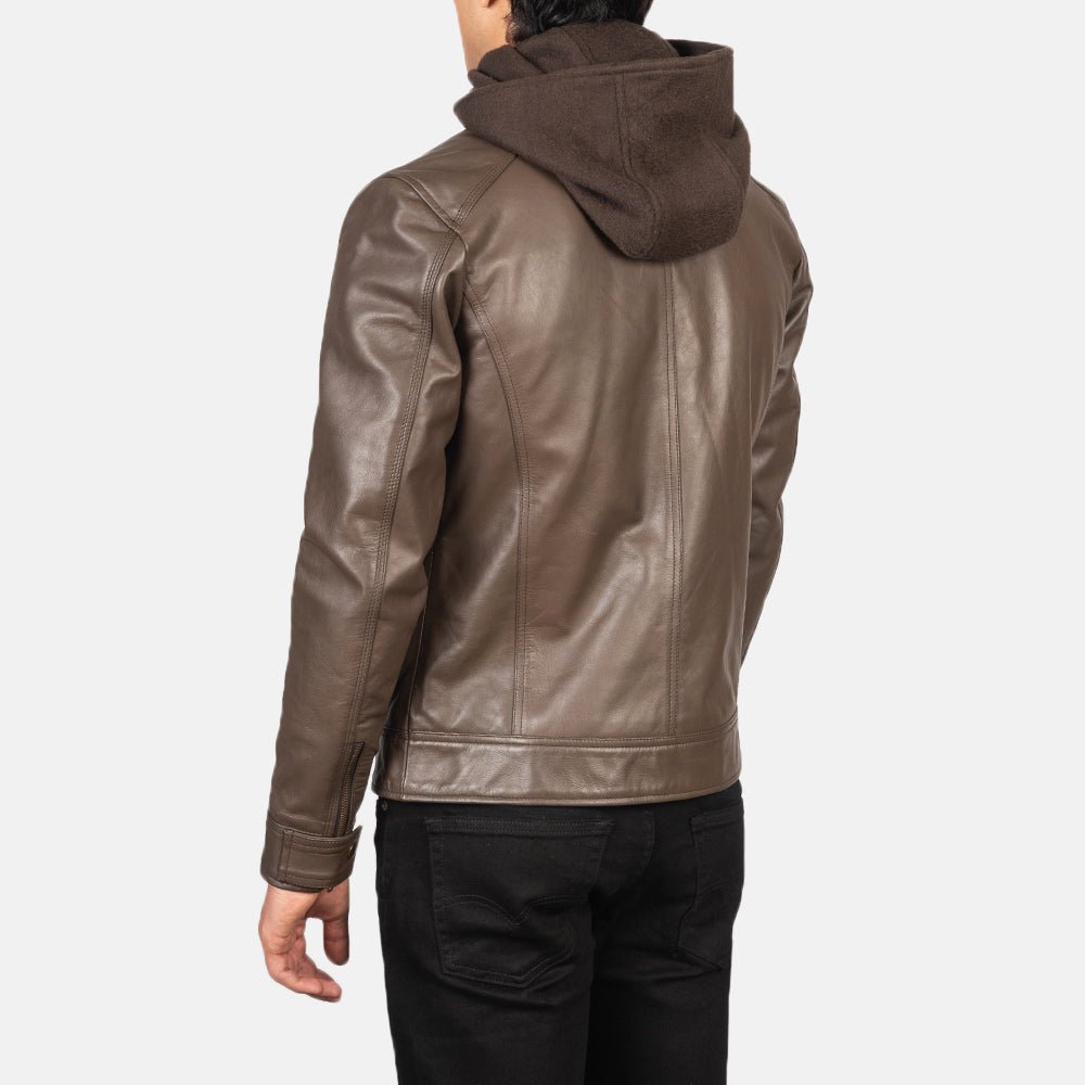 Men's Hector Brown Hooded Leather Biker Jacket, Stylish Moto Outerwear - Image 2