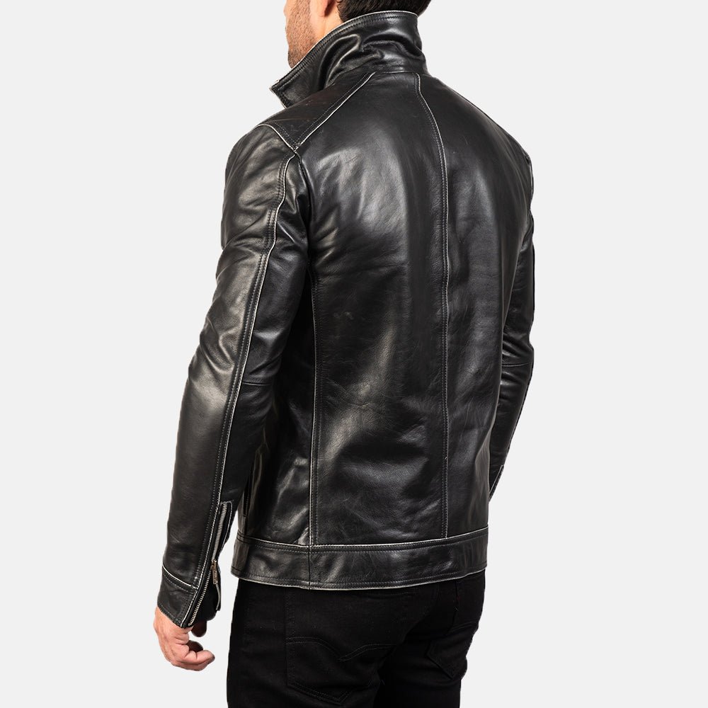 Hudson Black Leather Biker Jacket for Men, Classic Motorcycle Jacket, Vintage Moto Rider Coat, Rugged Leather Outerwear - Image 3
