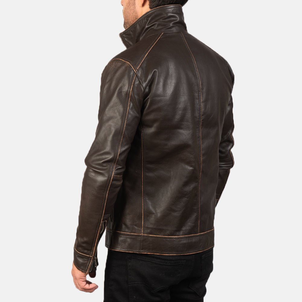 Hudson Brown Leather Biker Jacket for Men, Classic Motorcycle Jacket, Vintage Moto Rider Coat, Rugged Leather Outerwear - Image 3