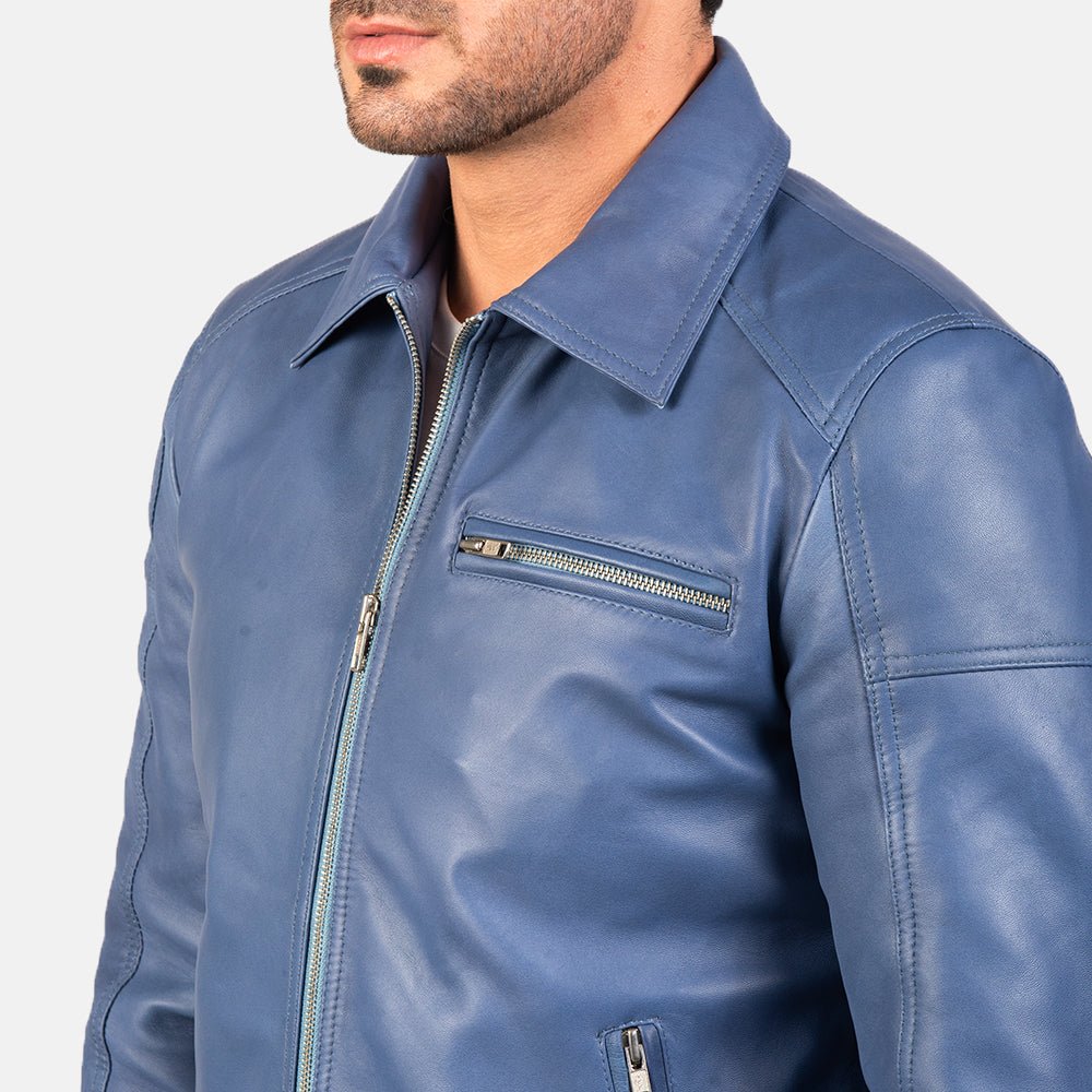 Men's Lavendard Blue Leather Biker Jacket, Stylish Motorcycle Outerwear - Image 6