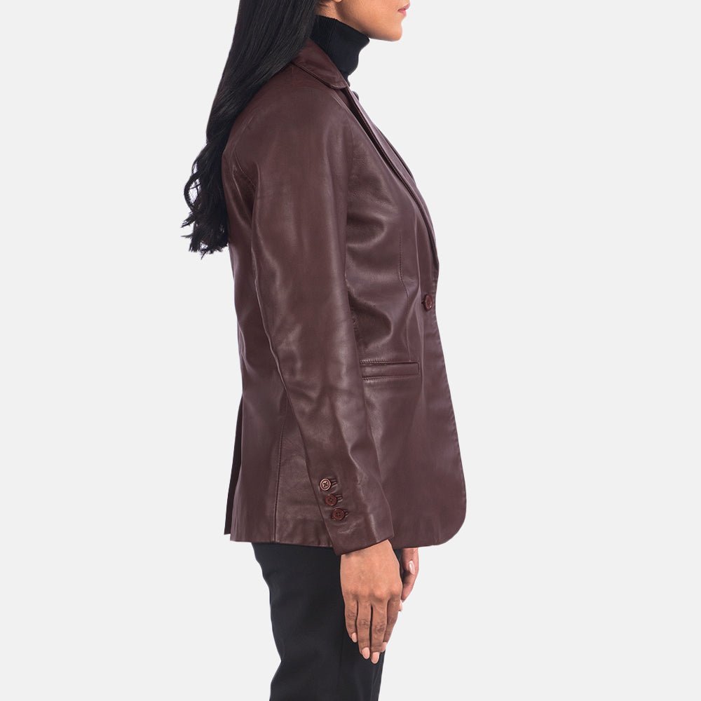 Norma Maroon Leather Blazer for Women, Elegant Tailored Jacket, Stylish Smart Casual Outerwear - Image 3