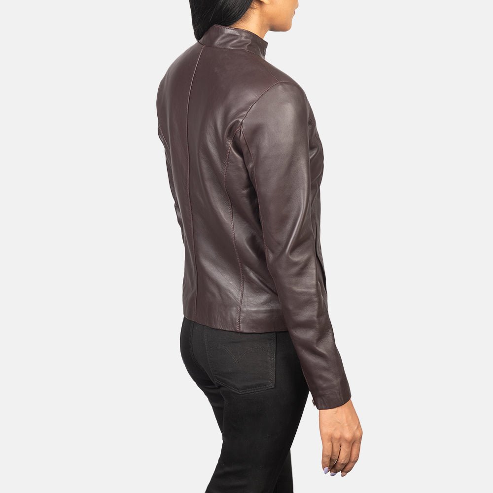 Rumella Maroon Leather Biker Jacket for Women, Stylish Moto Jacket, Classic Motorcycle Outerwear - Image 2