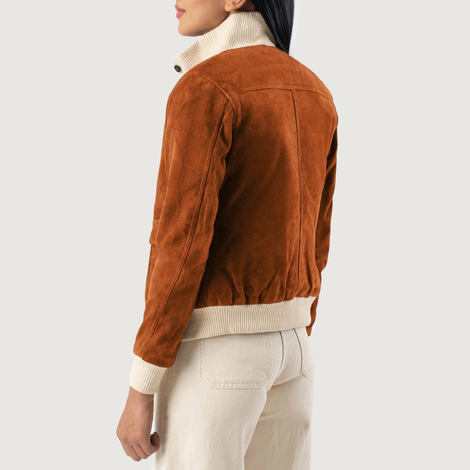 Sasha A1 Brown Suede Bomber Jacket for Women, Classic Aviator Flight Jacket, Stylish Zip-Up Suede Coat, Modern Casual Outerwear - Image 5