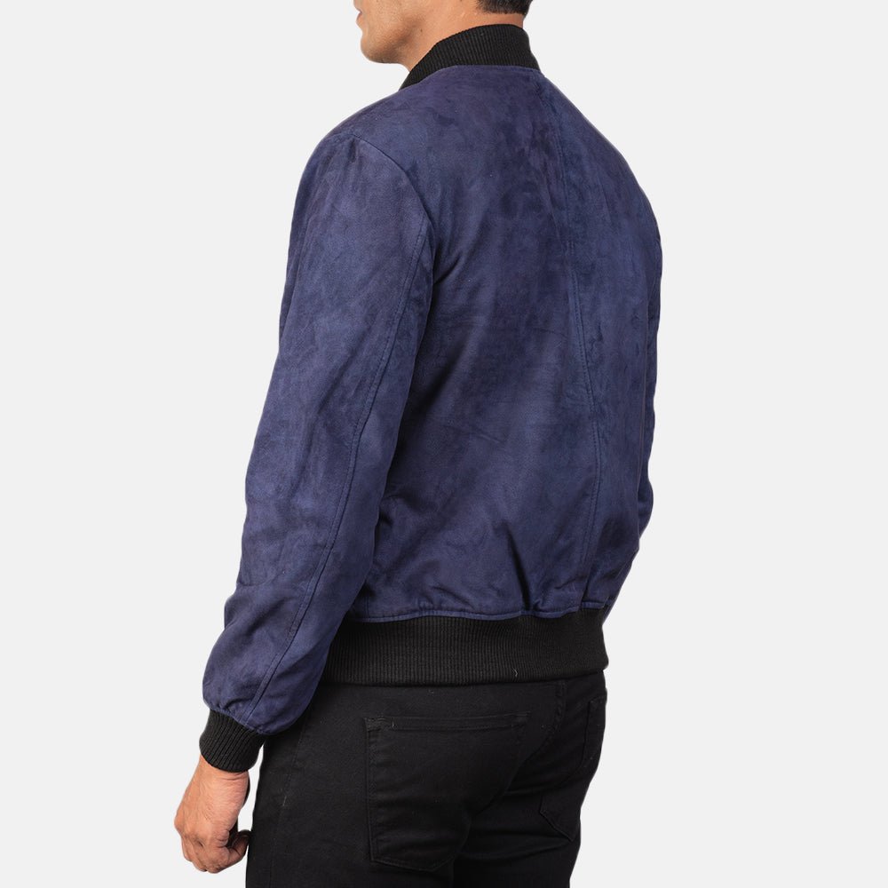 Shane Blue Suede Bomber Jacket for Men, Classic Aviator Flight Jacket, Vintage Casual Streetwear Outerwear - Image 2