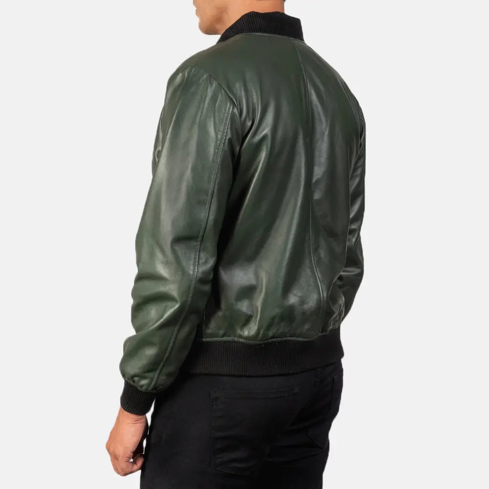Men's Shane Green Leather Bomber Jacket, Stylish Classic Bomber Outerwear - Image 2
