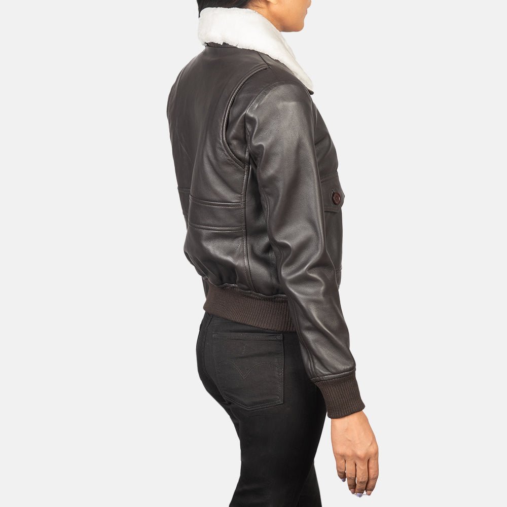Stella G-1 Brown Leather Bomber Jacket for Women, Classic Aviator Flight Jacket, Vintage Style - Image 3