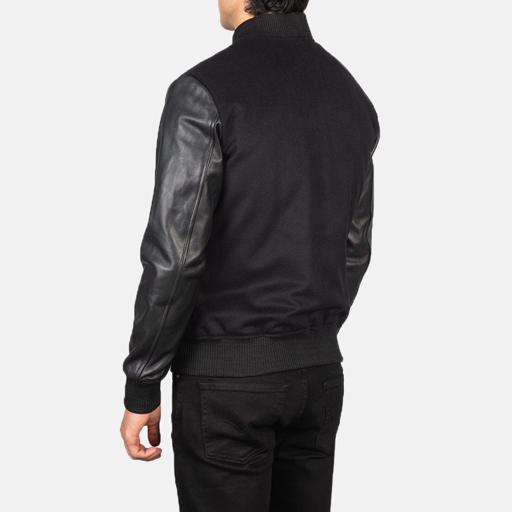 Vaxton Black Hybrid Varsity Jacket for Men, Classic Letterman Jacket, Stylish Bomber Coat, Casual Streetwear Outerwear - Image 2