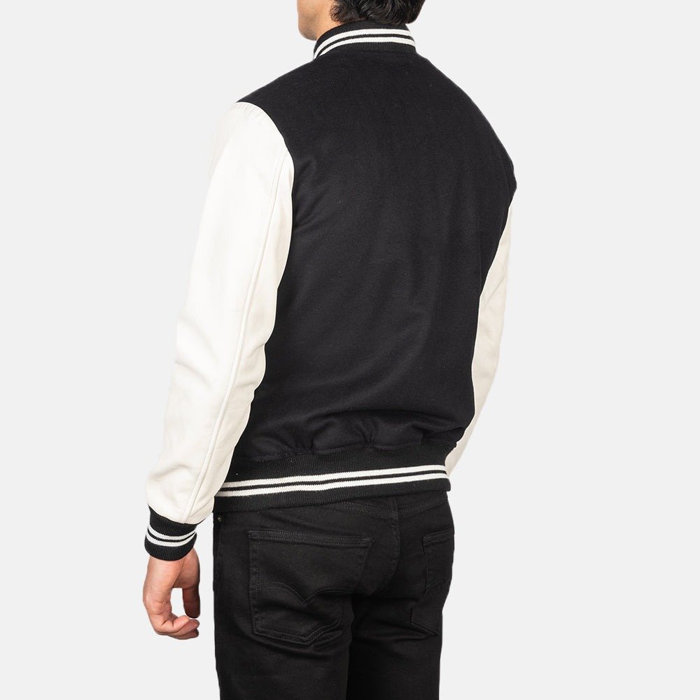 Vaxton Black & White Hybrid Varsity Jacket for Men, Classic Letterman Jacket, Two Tone Bomber Coat, Stylish Streetwear Outerwear - Image 4