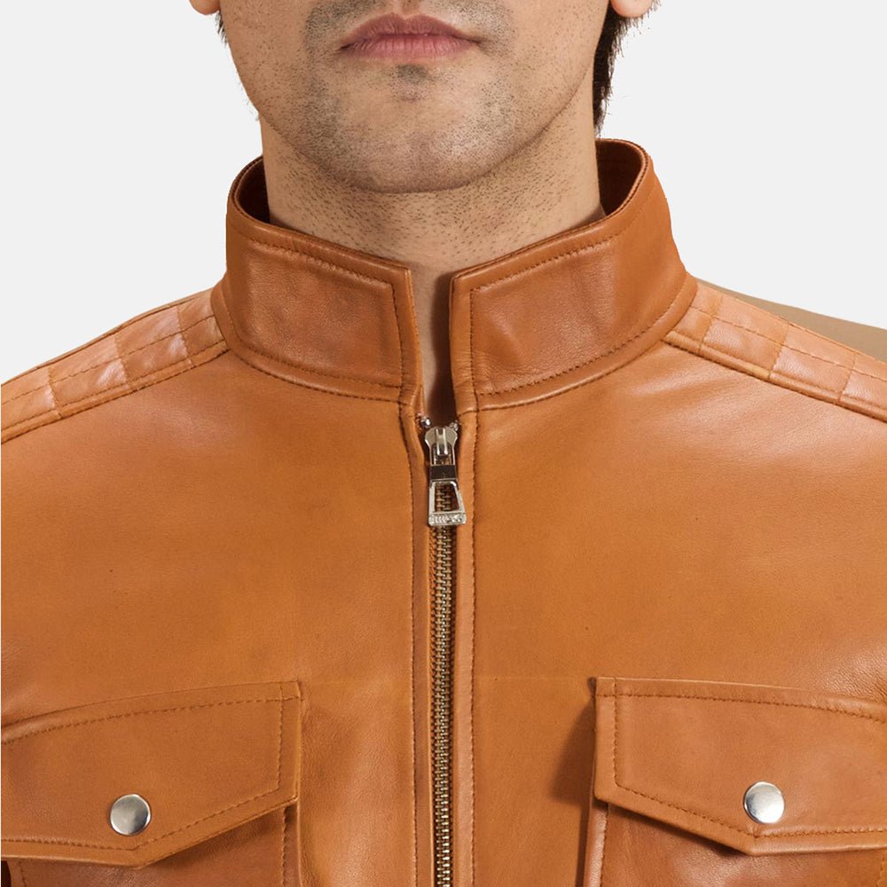 Men's Voltex Tan Leather Biker Jacket, Stylish Classic Motorcycle Outerwear - Image 5
