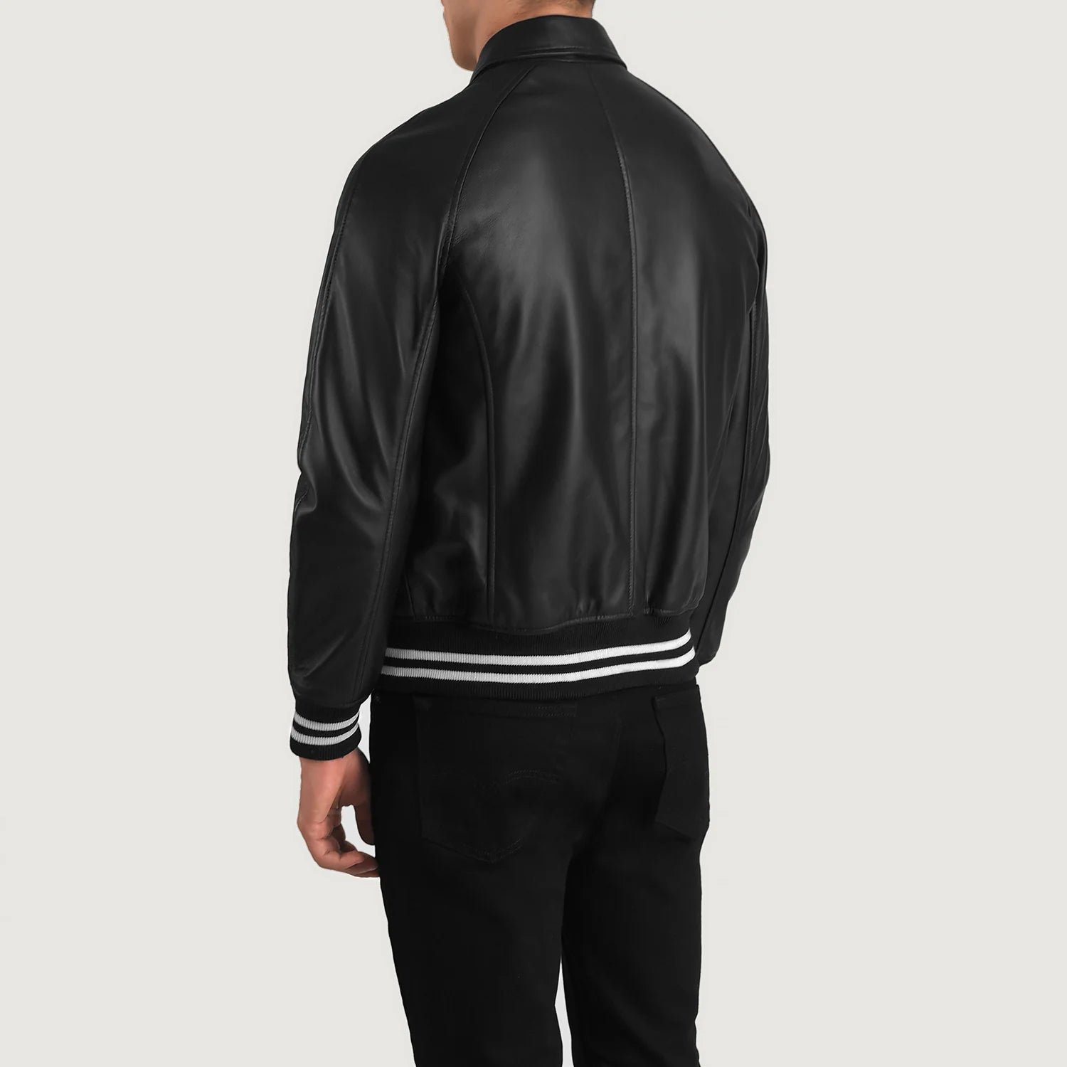 Walton Black Leather Varsity Jacket for Men, Classic Letterman Jacket, Leather Bomber Coat, Stylish Casual Streetwear Outerwear - Image 3