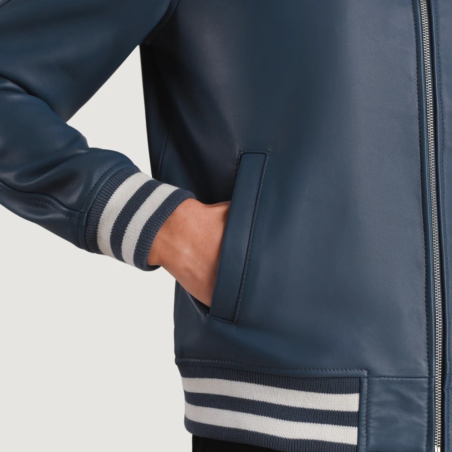 Walton Blue Leather Varsity Jacket for Men, Classic Letterman Jacket, Leather Bomber Coat, Stylish Casual Streetwear Outerwear - Image 4
