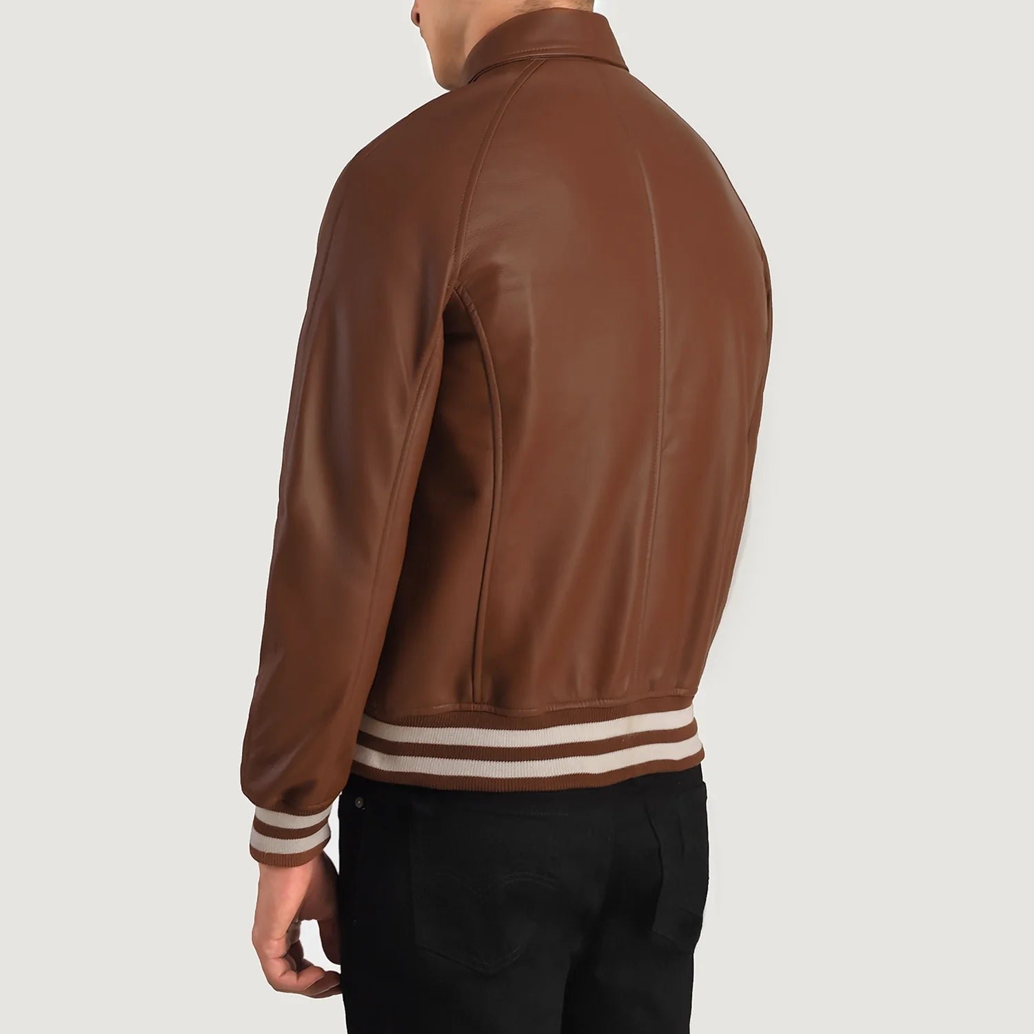 Walton Brown Leather Varsity Jacket for Men, Classic Letterman Jacket, Leather Bomber Coat, Stylish Casual Streetwear Outerwear - Image 5