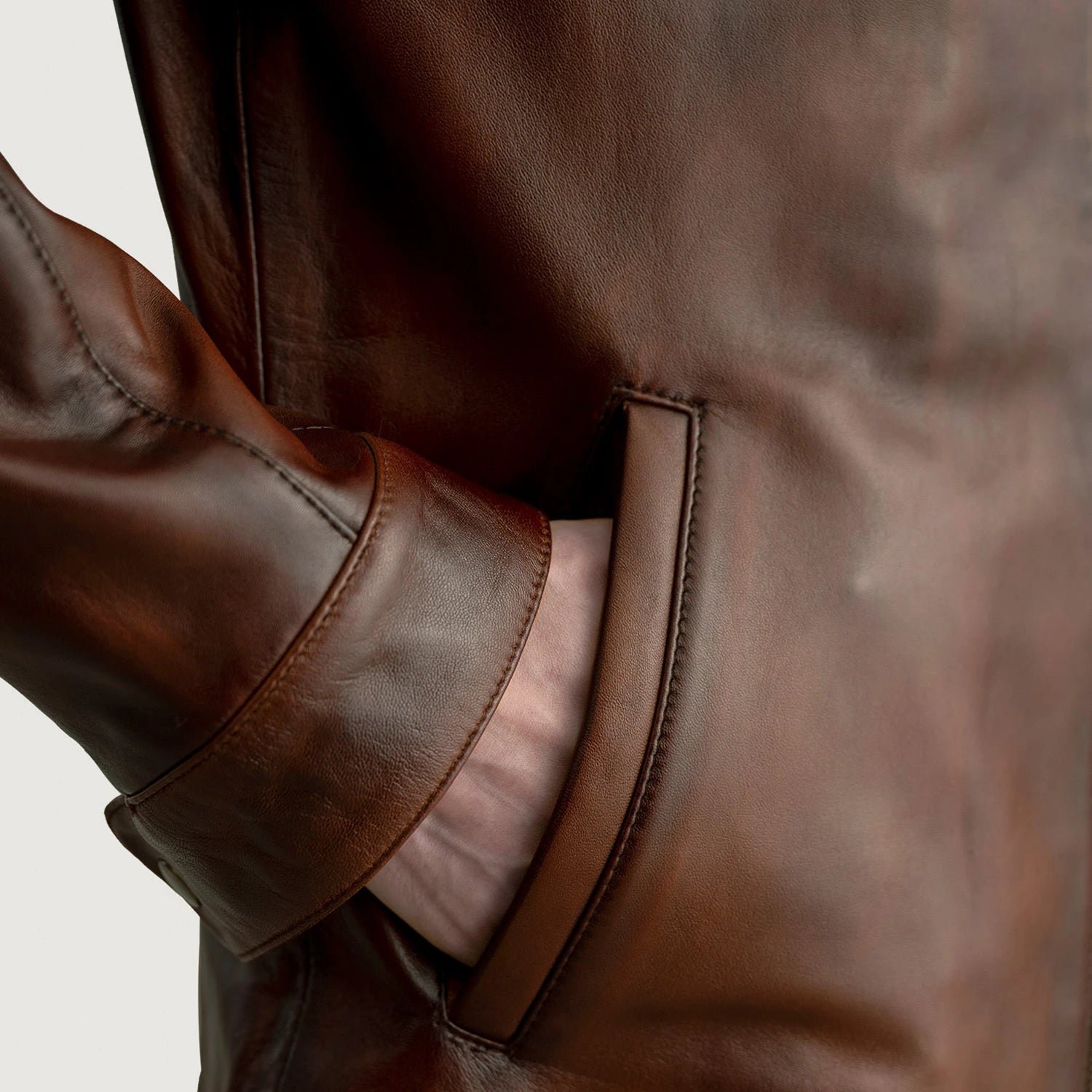 Men's Zen Distressed Brown Leather Biker Jacket, Vintage Moto Style - Image 7