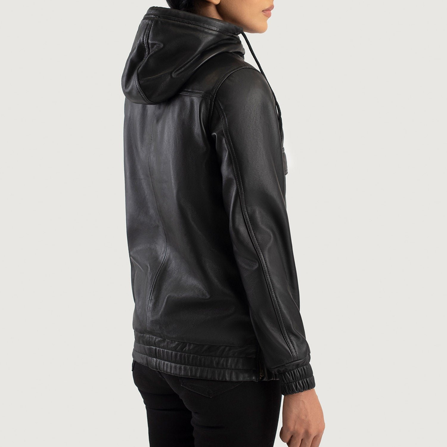 Zest Black Hooded Leather Pullover Jacket, Modern Casual Moto Outerwear, Stylish Hooded Jacket - Image 6