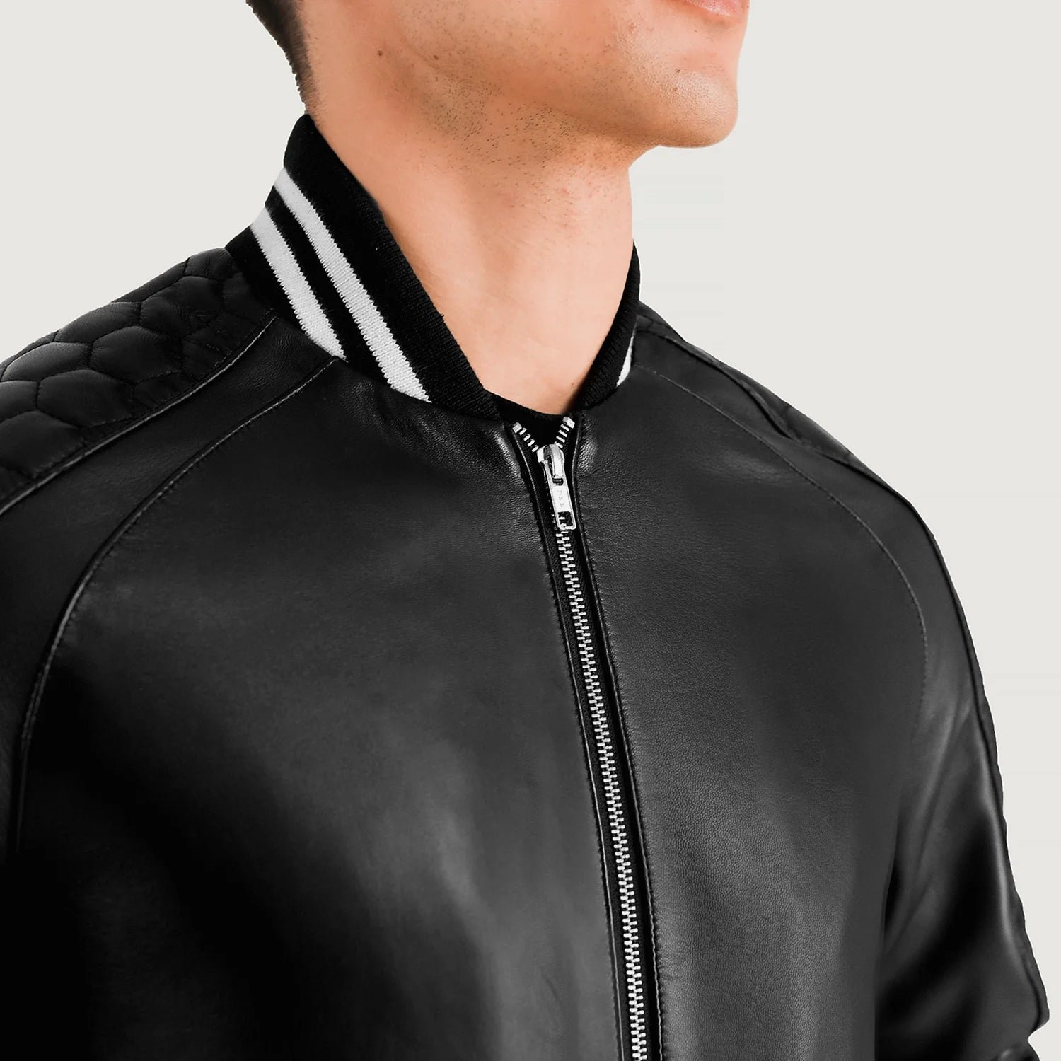 Pascal Black Leather Varsity Jacket for Men, Classic Letterman Jacket, Leather Bomber Coat, Stylish Casual Streetwear Outerwear - Image 6