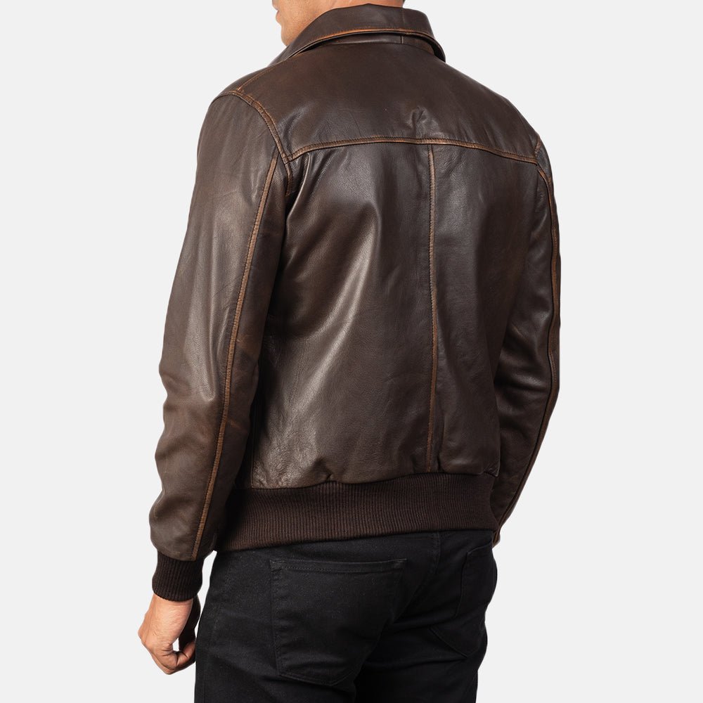 Aaron Brown Leather Bomber Jacket for Men, Vintage Aviator Flight Jacket, Classic Casual Streetwear Outerwear - Image 3