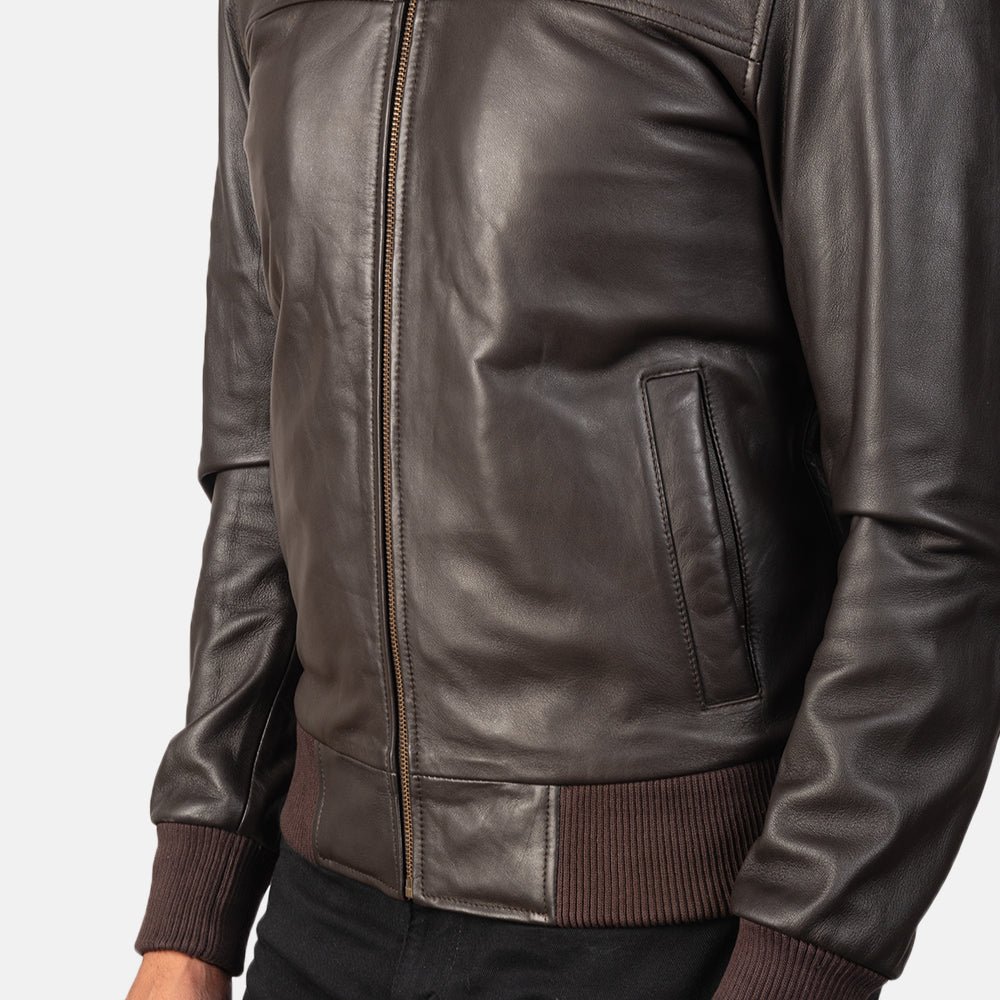 Air Rolf Brown Leather Bomber Jacket, Men's Vintage Aviator Jacket, Genuine Leather Flight Coat, Classic Biker Outerwear - Image 7