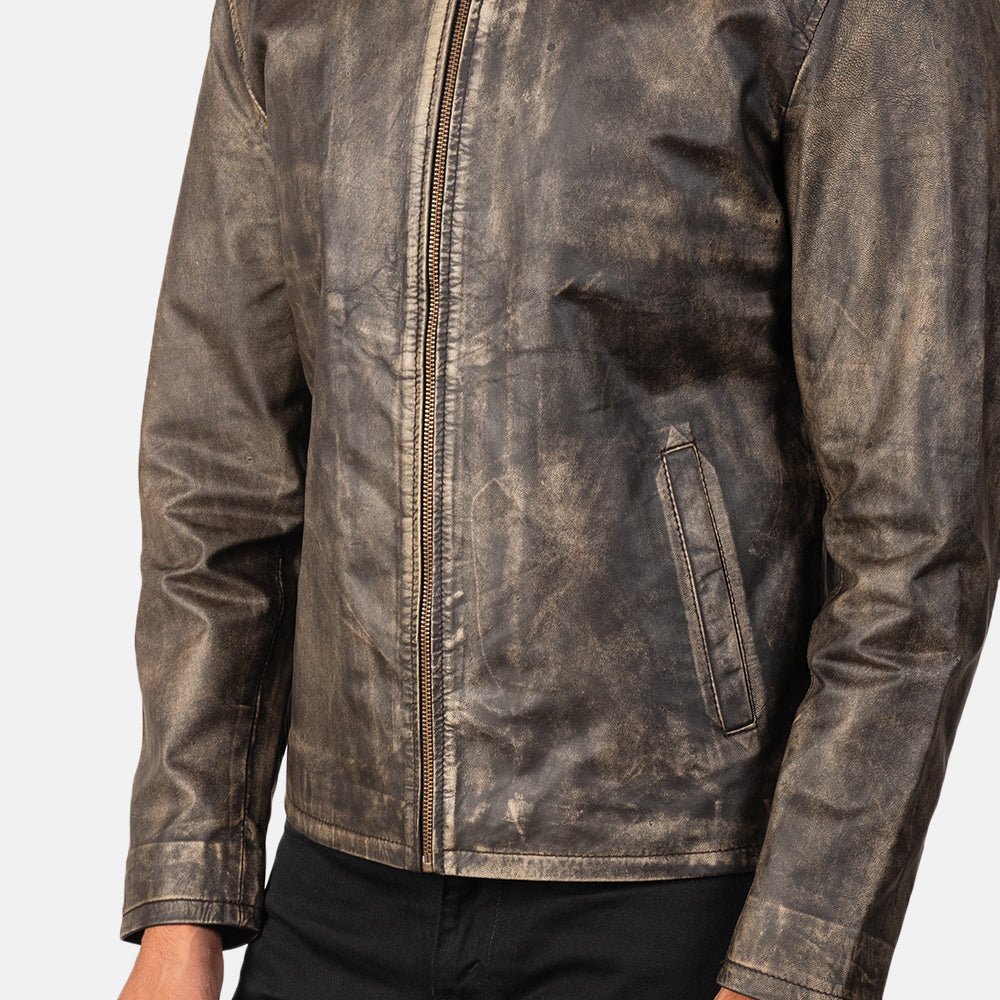 Alex Distressed Brown Leather Biker Jacket for Men, Vintage Motorcycle Jacket, Rugged Moto Rider Coat, Classic Leather Outerwear - Image 4