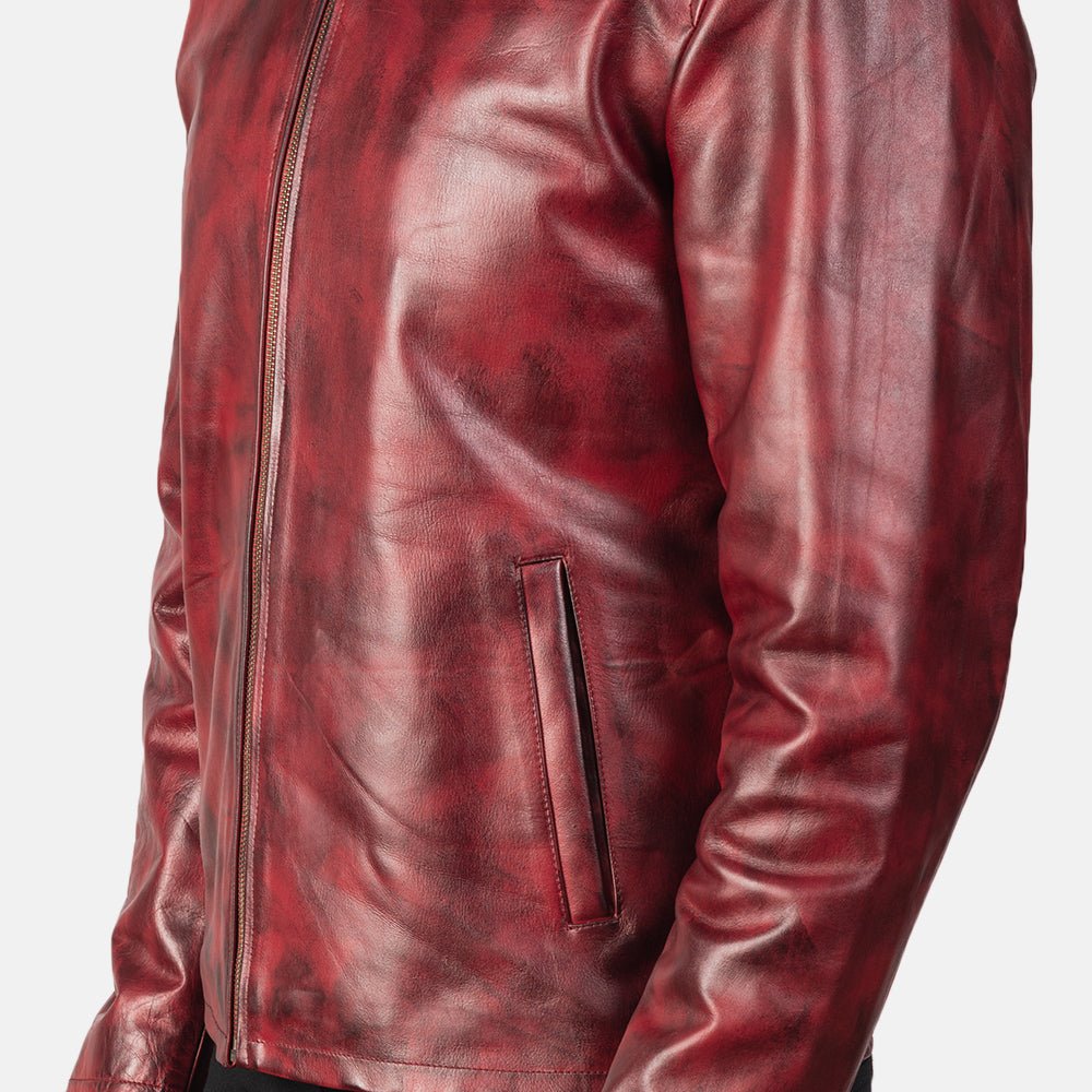 Men's Alex Distressed Burgundy Leather Jacket, Vintage Casual Outerwear - Image 6