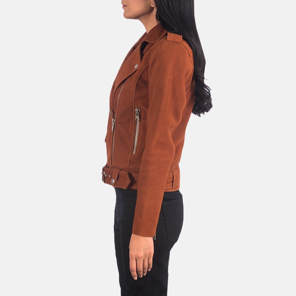 Alison Brown Suede Biker Jacket for Women, Classic Motorcycle Moto Jacket, Vintage-Inspired Suede Coat, Stylish Casual Outerwear - Image 5