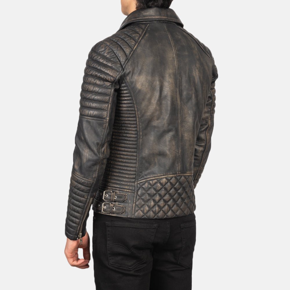 Men's Armand Distressed Brown Leather Biker Jacket, Vintage Moto Style - Image 6